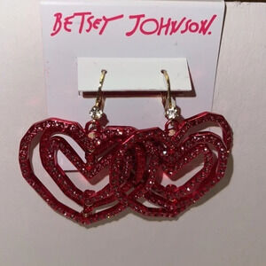 BETSEY JOHNSON Valentine Look Into Your Heart Pavé Dangle Bling Earrings NEW NWT